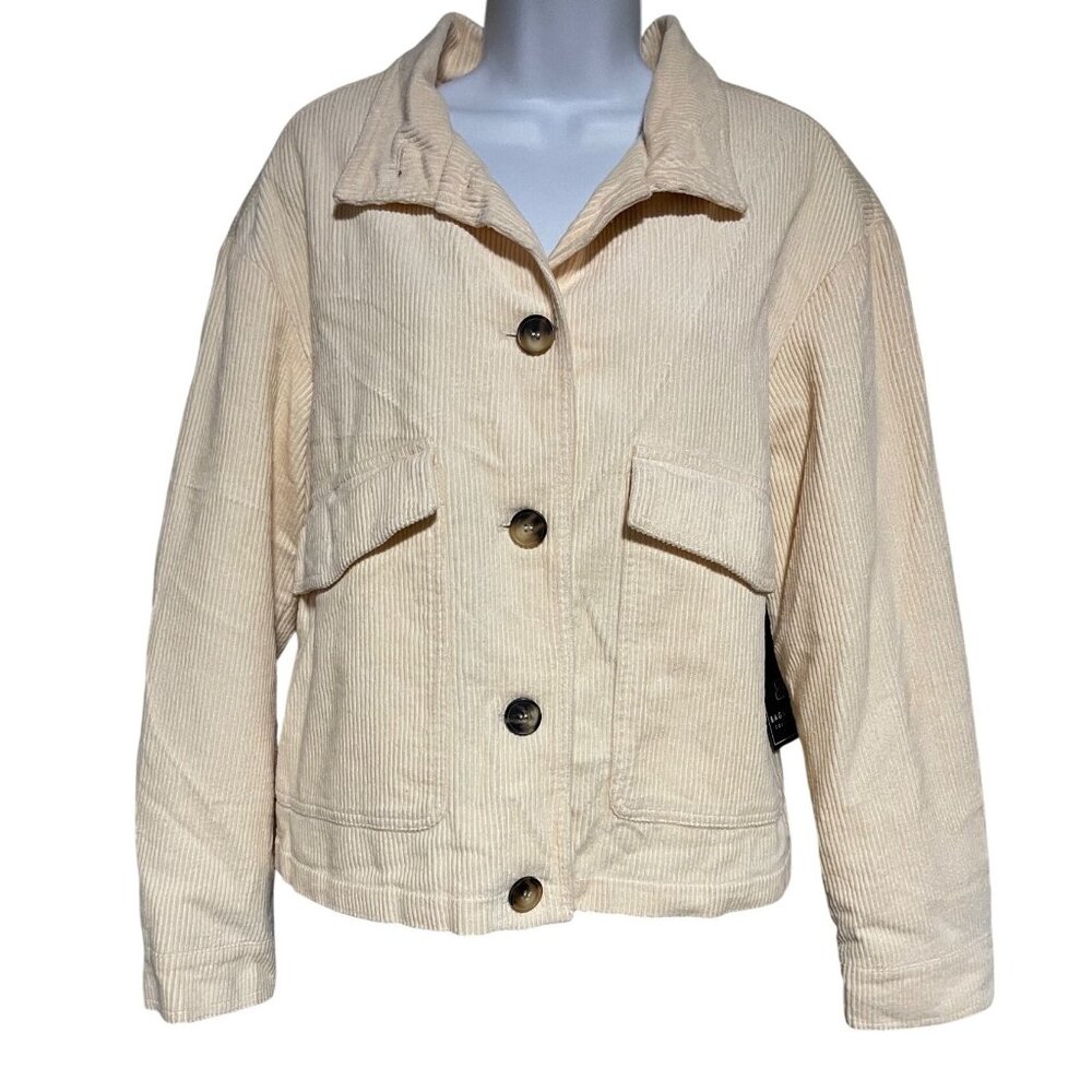 Womens Beige Corduroy Jacket Button Front By Bagatelle Collection Size Small